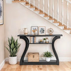 SUPER DEAL Wood Console Table 3 Tier Narrow Entryway Table with Curved Frame and 2 Open Storage Shelves Accent Sofa Table for Hallway Living Room Bedroom, 47 in Black - color: Black