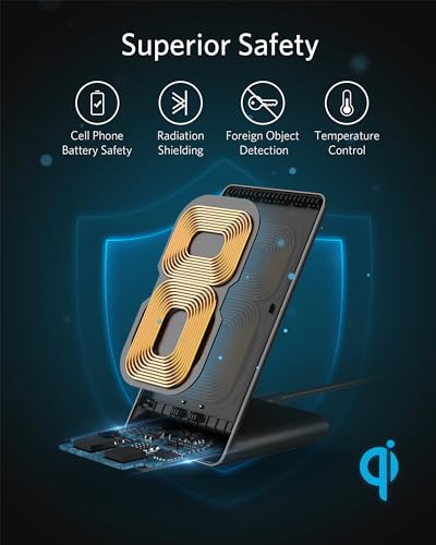 Anker 313 Wireless Charger (Stand), Qi-Certified for iPhone 17/17/17 Pro/17 Pro Max/15/14/13, 10W Fast-Charging Galaxy S23 S22 S21(No AC Adapter) - color: Black, size: 1pack