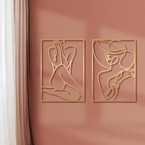 Glamativity 4 Pack Minimalist Wall Art, Real Metal Abstract Wall Art (Woman's Body Shape, Gold Elegant Style, M Size 17 x 11.8'') - color: Gold Elegant Style, size: M Size 17 x 11.8''