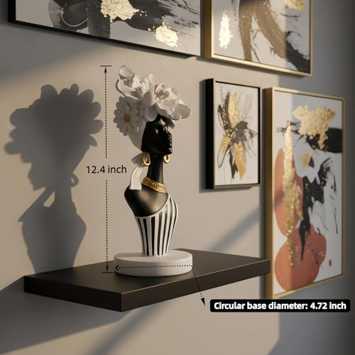 Lescafita African Woman Art Sculpture with White Flower Crown, Black and White Art Statue,Elegant African-Inspired Art Gift Suitable for Various Settings Such as Home, Bookshelves, desks, or Offices - color: 704-white