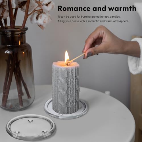 HOMSFOU Clear Glass Pillar Candle Holder Plates, 5.11 Inch Round Crystal Tray - Glass Plate for Aromatherapy Candles, Home Decor, Wedding Banquet, 2 Pack