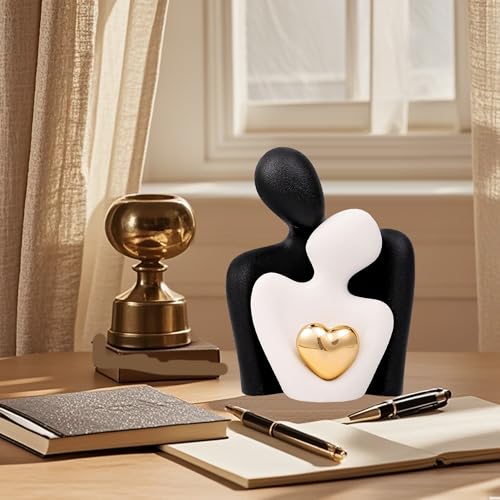 Home Decor for Couples, Mini Couple Ceramic Statue Tv Stand Decor, Bedroom Decor Love Statue Couple Knick Knacks Decoration- Gifts for Her Romantic Gifts (Black&White, 4.72in) - color: Black White, size: 4.72in