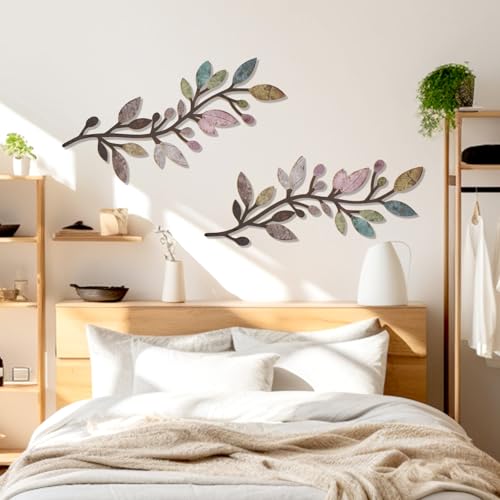 Zzbakress 2 Pcs Colorful Tree Leaf Wall Art Decor Vine Home Wall Decor Olive Branch Leaf Wall Ornament Large Wall Decor for Bedroom, Living Room, Wall Sculptures Indoor Outdoor (Multicolor) - color: Multicolor