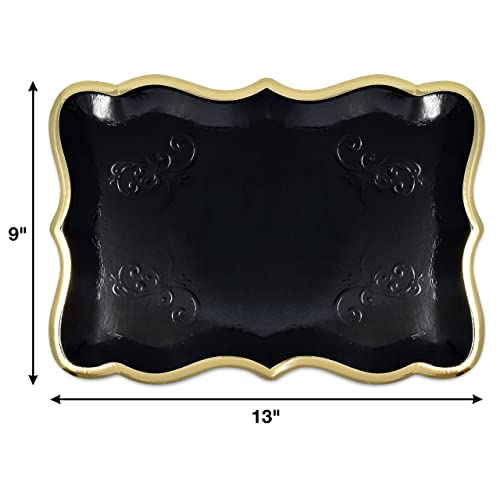 Gift Boutique 10 Black Rectangle Trays with Gold Rim Border for Dessert Display Table Parties 9" X 13" Disposable Paper Cardboard for Platters Cupcake Displays Birthday Party Weddings Food Safe - color: Black, Gold