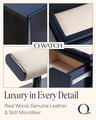 QWATCH Watch Stand Display Case - Acrylic Watch Box for 2 or 4 Watches with Jewelry Valet Tray and Drawer - color: Single - Navy / Ivory