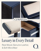 QWATCH Watch Stand Display Case - Acrylic Watch Box for 2 or 4 Watches with Jewelry Valet Tray and Drawer - color: Single - Navy / Ivory