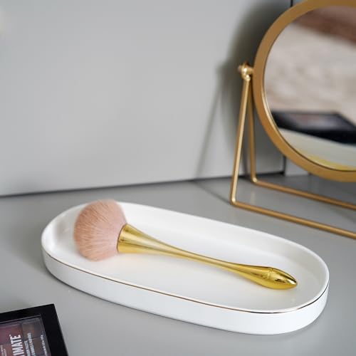 10x5 Bathroom Vanity Tray, Oval Ceramic Decorative Perfume Candle Tray for Bathroom/Kitchen Counter, White - color: White