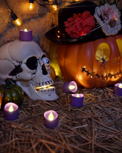 Homemory Purple Tea Lights Candles Battery Operated, 200+Hour Flameless Flickering Fake Electric LED Colored Tealights Candles for Party, Wedding, Halloween, Mardi Gras, Holiday Decor, 24-Pack - color: Purple, size: Pack of 24
