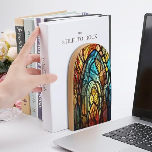 Stained Glass Art Bookends Heavy Duty,Book Organizer for Shelves, Holder Stand Decorative, Stoppers for Books, CD, File, Video Gamesbook Stand，6.7 X 4.7 X 3.9 Inch(Large)