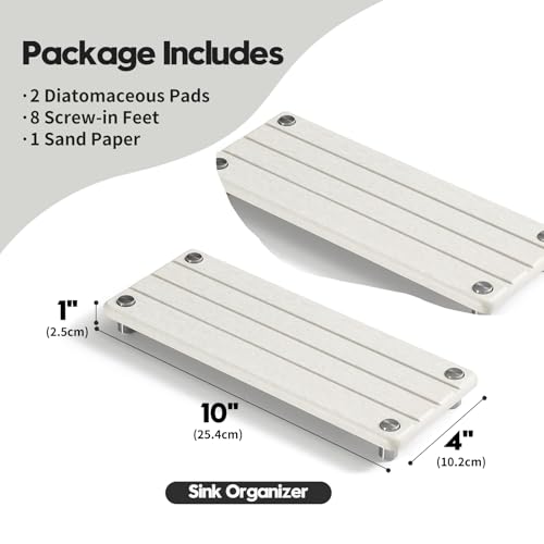 Razborci 2 Pack Fast Drying Water Absorbing Diatomite Stone Mat Tray for Kitchen & Bathroom Counter - Instant Dry Sink Caddy Organizer - Vanity Holder for Soap and Sponge – Beige Gray 10" x 4" - color: 2 Pack - Greige, size: 10" x 4" x 1"