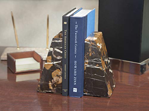 Modern Wedge Marble Bookends (Black and Gold) - color: Black and Gold