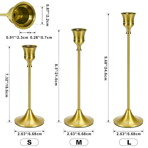 Candle Holder Gold Taper Candlestick Holders - Table Décor Brass Golden Pillar Candle Sticks Holder Set of 6, Antique Fireplace Decor Tapered Bulk Candelabra for Wedding, Christmas - color: Brass Gold