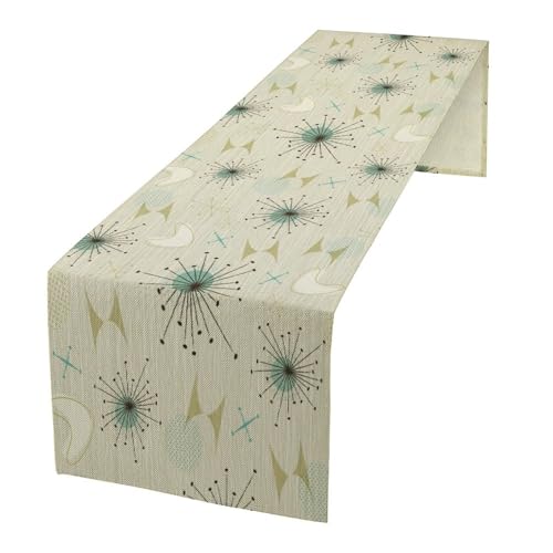 Mid Century Table Runner, Flag Retro Atomic Starburst 1950s Abstract Geometric Space Tabletop Decoration for Home Kitchen Restaurant Table Flag 13x60 Inch - color: Mid Cat-6, size: W13x60L
