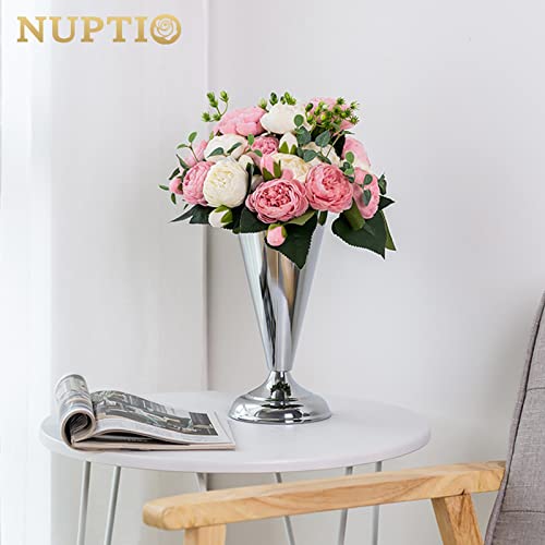 2 Pcs Tabletop Silver Metal Wedding Flower Trumpet Vase, 9.8 inch Table Decorative Centerpiece Artificial Flower Arrangements for Anniversary Ceremony Party Birthday Event Aisle Home Decoration - color: Silver, size: 9.8 inch x 2 Pcs