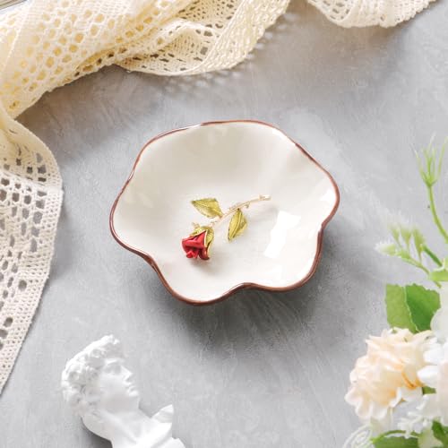Ice Cracking Leaf Jewelry Dish, Decorative Ring Holder Small Trinket Tray Bowl, Gifts for Daughter Mom Friends, Milk White. - color: Milk White-Lotus