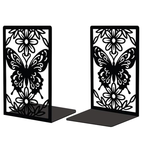 Peacoblue Metal Butterfly Bookends for Shelves Shelf Desk Office Room Decorative, Heavy Duty Study Unique Creative Anti-Slip Bookends Stoppers for All Books5.3"x4.3"x7.9", 1 Pair(Butterfly) - color: Butterfly