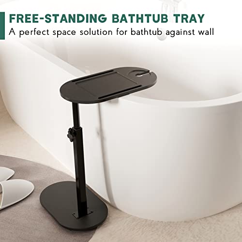 Yumkfoi Bamboo Bathtub Tray Table with Adjustable Height, Freestanding Bathtub Caddy for Tub Against Wall, Tub Organizer Suitable for Luxury Spa and House Warming - Patent Protected (Black) - color: Black