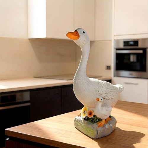Desk Goose Figurines 9.5 Inch Desktop Goose Statue Garden Statues & Sculpture for Patio, Porch, Office and Lawn, Memorial Stone and Gifts for Mom Goose Lover - color: Goose