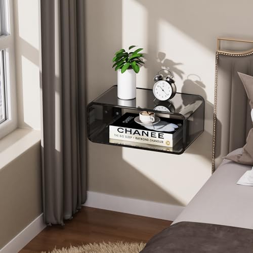Acrylic Floating Nightstand, Bedside Table, Nightstand Shelf Wall Mounted Bedside Shelf (Black, Small) - color: Black