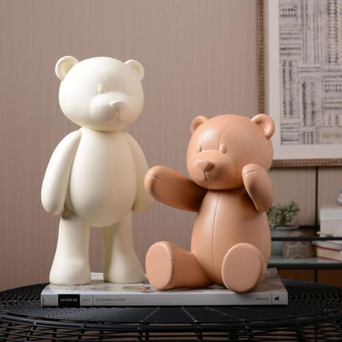 Bear Sculpture Statue Animal Figurine Gift Home Decor Modern Art for Living Room Bedroom Polyresin White 12 Inch