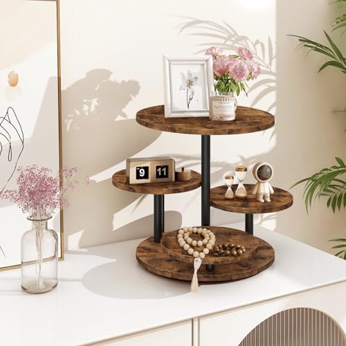 ELITEROO 4 Tier Round Cupcake Tower Stand for 50 Cupcakes, 360° Rotating Wood Cake Stand with Tiered Trays, Farmhouse Cookie Stand for Dessert Table Display for Wedding Birthday Baby Shower Tea Party