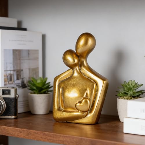 Abstract Couple Sculptures Statues for Home Decor Resin Love Statue Modern Tv Stand Decor Small Decor for Shelves Romantic Bedroom Decor for Couples, Gold - color: Gold