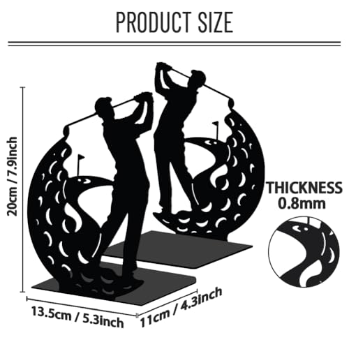 WADORN 1 Pair People Golf Metal Decorative Bookend for Shelves, Heavy Duty Book Ends Modern Non-Skid Books Holder Stand Black Book Support Stoppers for Desk Bookshelf Office Home, 5.3x4.3x7.9 Inches - color: People Golf