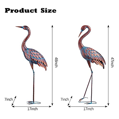 Kircust Garden Crane Statues Patina Heron Decoy, Standing Metal Crane Sculptures Bird Yard Art for Outdoor Decor, 47-48 Inch, Set of 2 - color: Patina 2