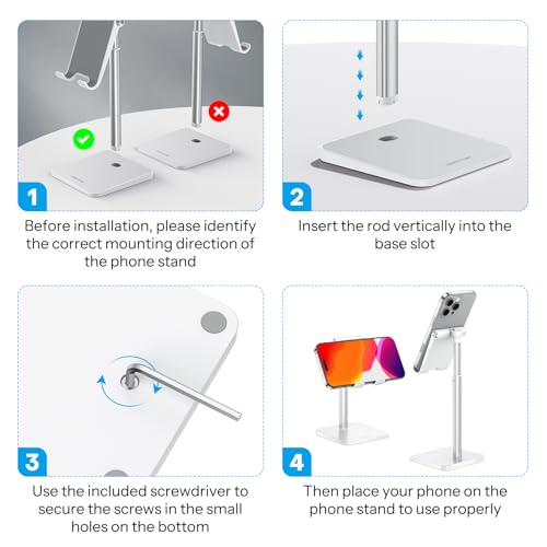OMOTON Cell Phone Stand, Adjustable Angle Height Desk Phone Dock Holder for iPhone Air 17 Pro Max/Plus/XS/XR, Samsung Galaxy S20 / S10 / S9 / S8 and Other Phones (3.5-7.0-Inch) - color: Silver