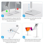 OMOTON Cell Phone Stand, Adjustable Angle Height Desk Phone Dock Holder for iPhone Air 17 Pro Max/Plus/XS/XR, Samsung Galaxy S20 / S10 / S9 / S8 and Other Phones (3.5-7.0-Inch) - color: Silver