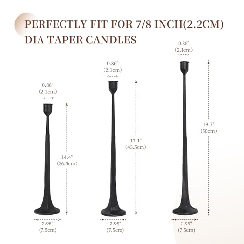 Iron Black Candlestick Holders, Set of 3 Candle Stick Holders,Fits 3/4 inch Thick Candle&Led Candles, Vintage Modern Decorative Centerpiece for Dining Table Centerpiece, Wedding, Party Decor - color: Black-straight, size: 14.4”,17.1”,19.7”