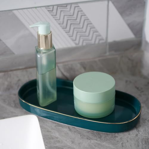 10x5 Bathroom Vanity Tray, Oval Ceramic Decorative Perfume Candle Tray for Bathroom/Kitchen Counter, Green - color: Green