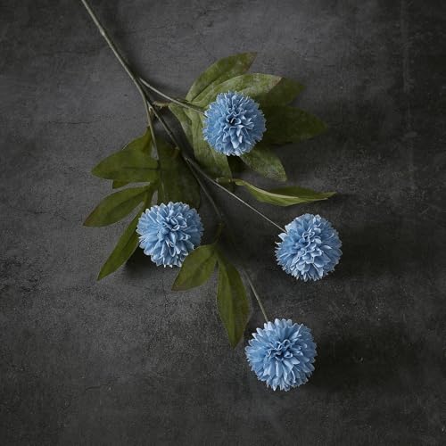 VIERENA 6 Pcs Faux Silk Pompon Mum Artificial Flowers for Vase -27", Bulk Fake Chrysanth Branches with Stems for DIY Bouquet Centerpieces Wedding Fillers Arrangements Shower Decorations (Dusty Blue) - color: Dusty Blue