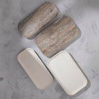 Travertine Marble Footed Tray in White Marble or Silver Travertine – Available in Two Sizes. (White, Large) - color: White, size: 13.8" x 7.9" x 1.4"