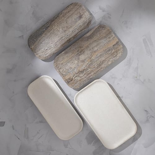 Travertine Marble Footed Tray in White Marble or Silver Travertine – Available in Two Sizes. (White, Large) - color: White, size: 13.8" x 7.9" x 1.4"