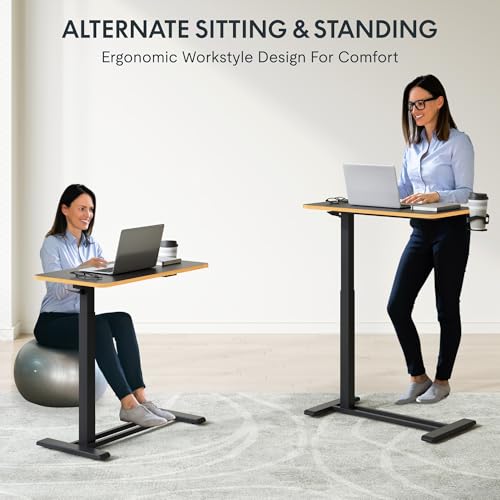 FLEXISPOT H7 Adjustable Overbed Bedside Table with Wheels Pneumatic Mobile Standing Desk Laptop Desk Rolling Computer Cart Movable Overbed Tables Hospital Home Use(27.6" W x 15.7" D, Black Maple) - color: Black Maple, size: Small