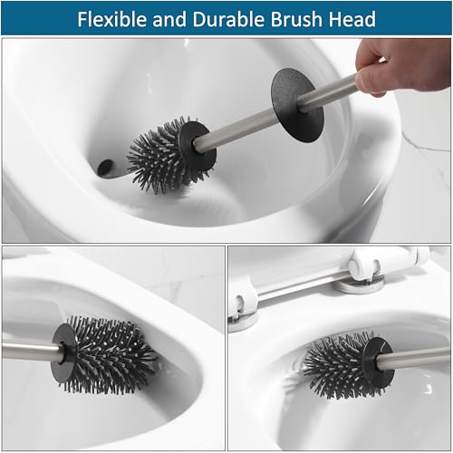 BVL Toilet Brush and Holder Set Brushed Nickel Toilet Bowl Cleaner Brush Freestanding for Bathroom - color: Brushed Nickel
