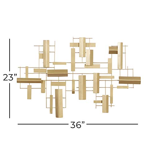 CosmoLiving by Cosmopolitan Metal Geometric Home Wall Decor 3D Stripe Wall Sculpture, Wall Art 36" x 1" x 23", Gold - size: 36"L x 23"W