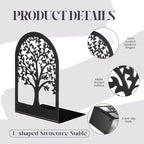 Feifeiya 6 Pairs Decorative Book Ends Metal Bookends for Shelves Black Metal Heavy Duty Book Ends Holder Supports Stoppers for Home Office School, 6.9x4.9x3.5”(Tree and Flower) - style: Tree and Flower