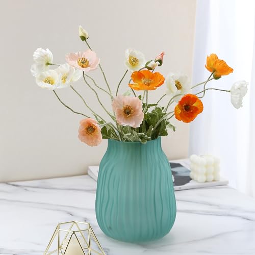 Modern Ribbed Glass Vase 8in Frosted Green Elegant Decorative Vases for Home Flowers Bouquet Arrangements, Centerpieces, Dinner Table,Office Decor - color: Frosted Green, size: H-8.0IN