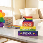 Smile Pride Month "Love Always Wins" Wooden Tabletop Decor LGBTQ+ Rainbow Wood Sign Desktop Plaque Set for Home, Office, Party Decor - Gay Pride Gift - style: LGBT