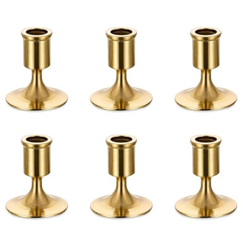 Romadedi Gold Candlestick Candle Holders for Taper, 6 PCS Gold Brass Color Candle Stick Candle Holder for Table Centerpiece, Wedding Reception, Festive Christmas Mantel Decoration or Home Decor - color: Brass-2, size: 6 pcs