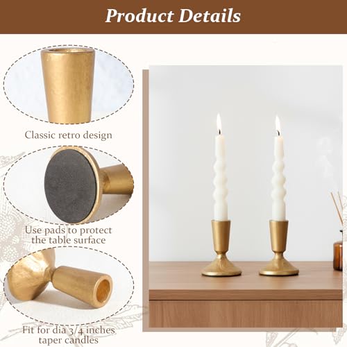 2 Pcs Candle Sticks Holder Decor, Vintage Gold Candle Holders, Modern Decorative Tapered Candlestick Holders Centerpiece for Dining Table Centerpiece, Wedding, Party Decor