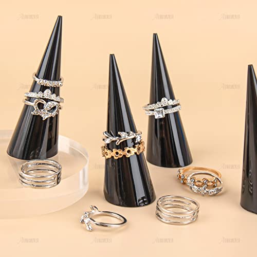 AUEAR, 6 Pack Cone Shape Acrylic Solid Ring Display for Jewelry Showcase Stand (Black) - color: Black, size: 6 Pack
