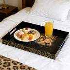 Serving Tray with Handles, 15.7 * 11.8 inches, Plastic Ottoman Tray with Exquisite Paintings, Trays for Coffee Table - color: Leopard