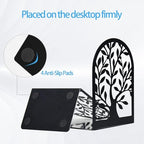 Book Ends, Metal Bookends for Shelves Decorative, Tree Stopper for Heavy Books for Office Home Kitchen, Black(1 Pairs/2 Pcs, Large)