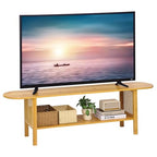 Bamboo TV Stand for TVs up to 65", Accent Entertainment Center with Storage, Media Console Table with Rattan, Modern TV Stand for Living Room, Bedroom, 55"(L), Burlywood - color: Burlywood Rattan