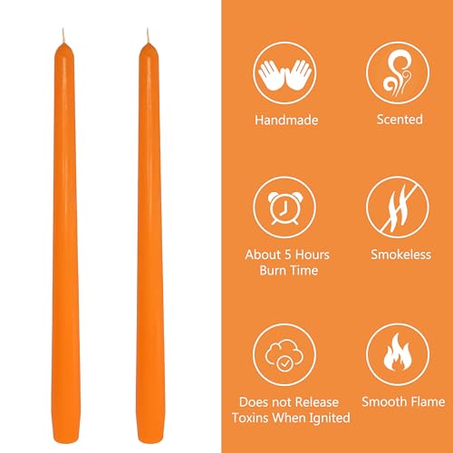 10 Inch Taper Candles Handmade Set of 4 – Unscented Tapered Candles in Orange, Candlesticks Smokeless Candle Sticks for Wedding, Home Decor, and Dinner Table - color: Citrus Scented 4PC