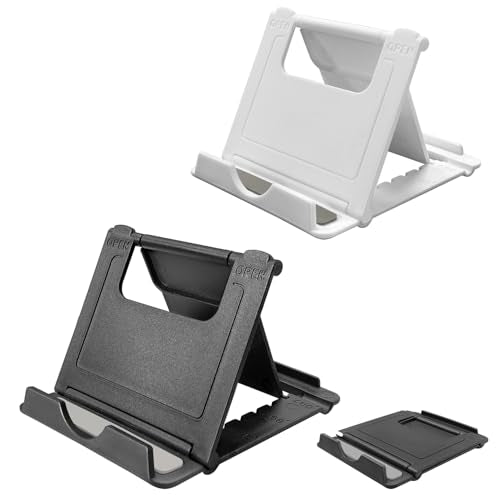 POQOD 2 Pack Cell Phone Stand, Foldable Phone Holder for Desk Compatible with Phone 15 14 13 12 11 Pro Xs Xs Max Xr X 8, Nintendo Switch, All Phones, Black & White - color: Black & White