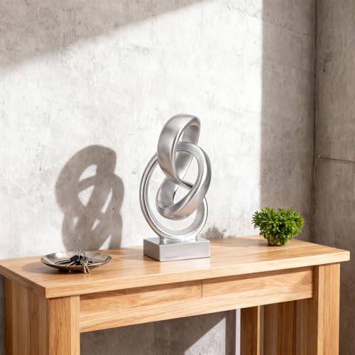 DOVDOV Abstract Silver Knot Sculpture, Geometric Decorative Statue, Silver Accent Piece for Living Room Coffee Table or Bookshelf Surface, Office TV Cabinet or entryway Console Table Decoration. - color: Silver